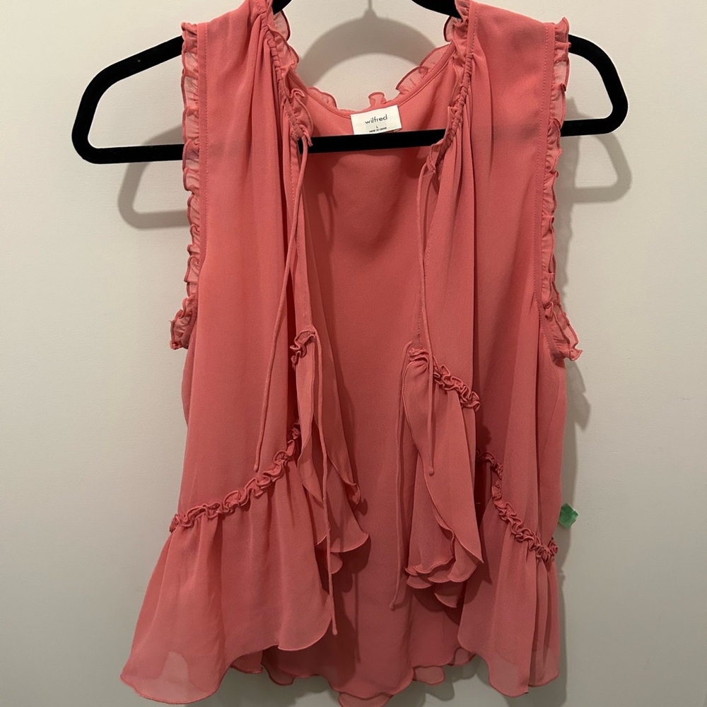Aritzia Women's Pink Ruffled Sleeveless Top